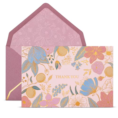Prims & Flourish Thank You Cards with Envelopes, 24-Count, Pastel Petals and Lemon Glow, Gold Foil Floral Design, 4 x 6 Inches, Blank Inside Bulk Notes for Weddings, Baby Showers, Bridal Showers