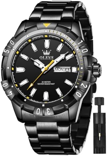 OLEVS Watches for Men Easy to Read Dress Classic with Calendar Business Dress Luxury Big Face Men Black Watch Waterproof Luminous Mens Wrist Watch Stainless Steel Watch
