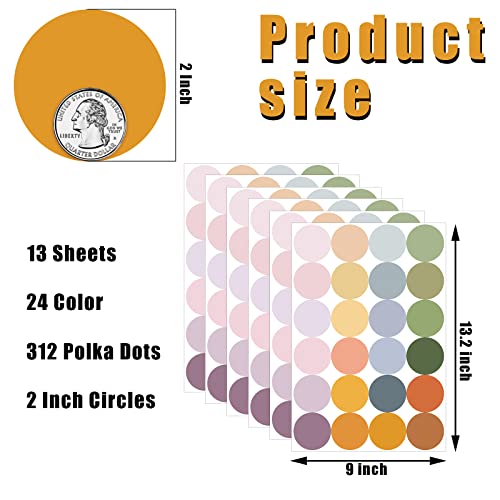 2 Inch 312 Pcs Polka Dot Wall Decals For Girls Bedroom Boho Rainbow Wall Decal Stickers Nursery Wallpaper Classroom Decor Round Wall Decals For Playroom Kids Girls Room Baby Teen Decor (Plain Colors) #TOP2
