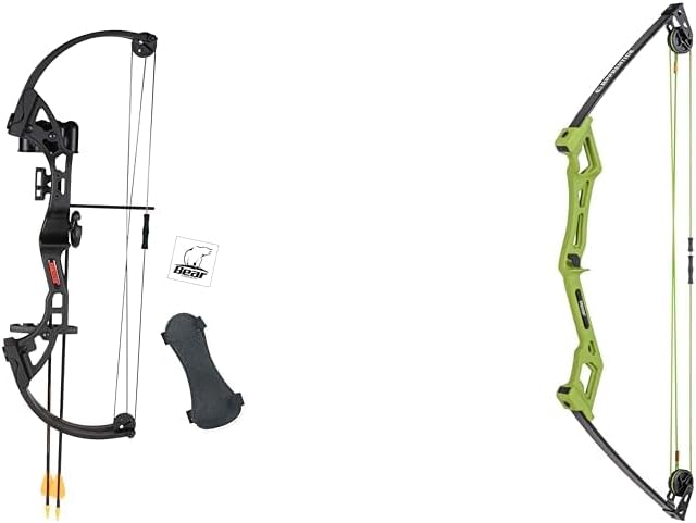 Bear Archery Brave Bow Set for Youth, Right Hand, Black, 26 inch & Apprentice Bow Set for Youth, Right Hand, Flo Green