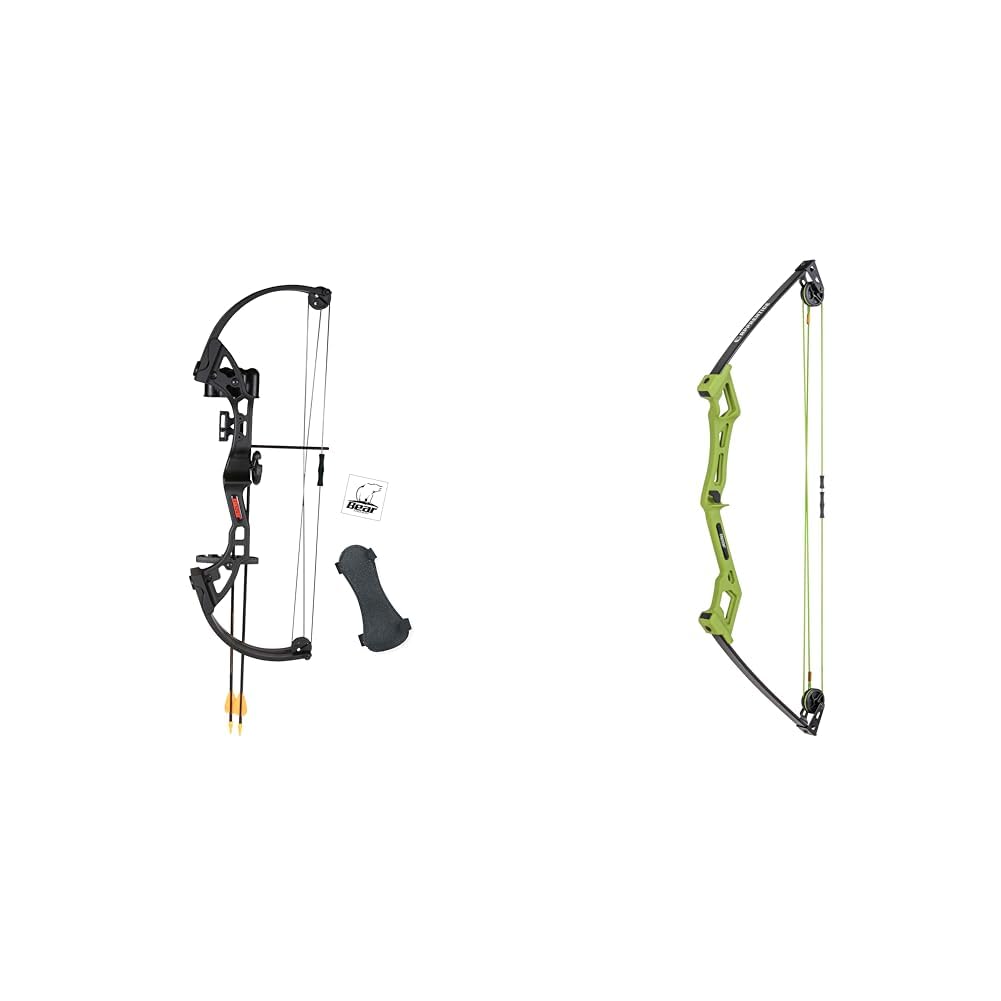 Bear Archery Brave Bow Set for Youth, Right Hand, Black, 26 inch & Apprentice Bow Set for Youth, Right Hand, Flo Green