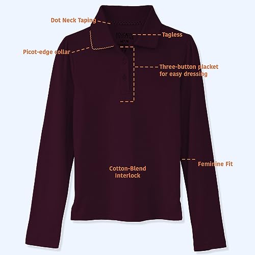 Image of Girls 2T-20 Long Sleeve Pique Polo Uniform Shirt