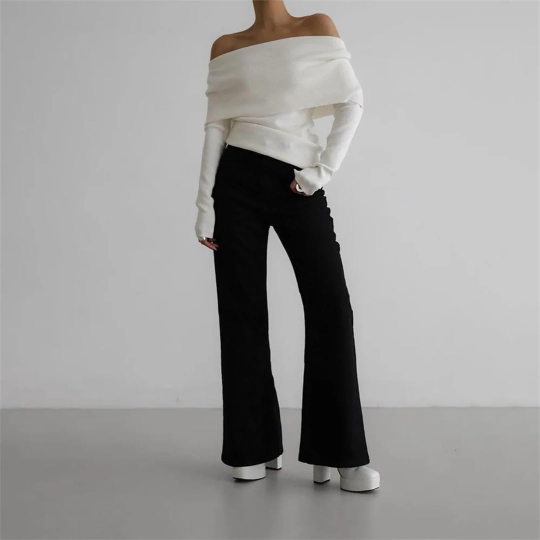 Kelsiop Maglione da donna a maniche lunghe, con spalle scoperte, vestibilità aderente, autunno inverno
