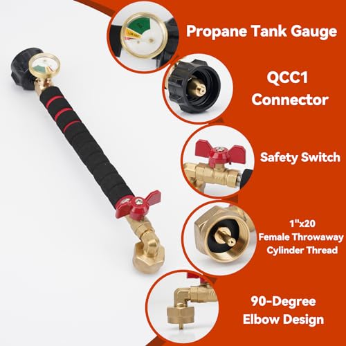 Skyflame Propane Refill Kit for 1LB Refillable Cylinders, QCC1 Refill Elbow Adapter with Gauges and a Removable Refill Stand - Portable for Outdoor Camping - Thumbnail 6