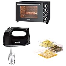 Borosil Prima 60 L OTG + Smartmix BHM30PBB11 300-Watt Hand Mixer (Silver) + Square Dish with Lid and Storage Set, 3-Pieces Combo