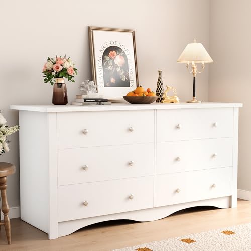 image for YESHOMY 6 Drawer Dresser for Bedroom, Wood White Dresser, Chest of Dra