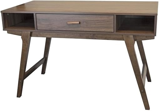 OS Home and Office Model Mid Century One Drawer and Sturdy Legs Desk, Brown