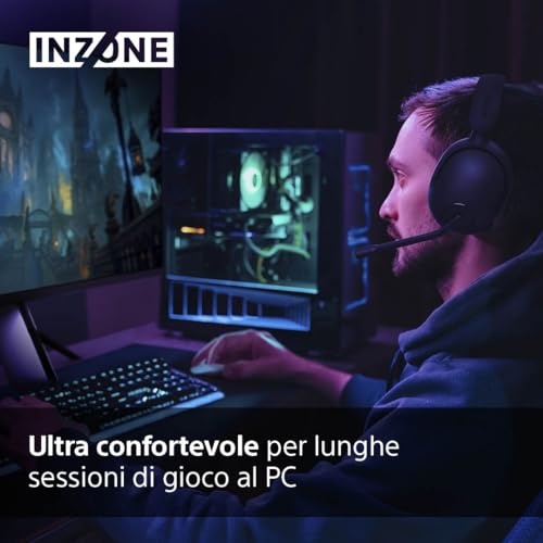 INZONE H5 - Cuffie gaming wireless, Suono spaziale a 360 gradi per il gaming, Vestibilità comoda, Durata della batteria 28 ore, Bassa latenza, Microfono con AI, Compatibili con PC e PS5 - Nero - Cuffia gaming - Immagine 2