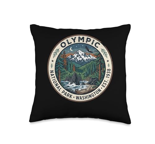 Olympic National Park Washington Scenic Mountain Eagle Badge Throw Pillow