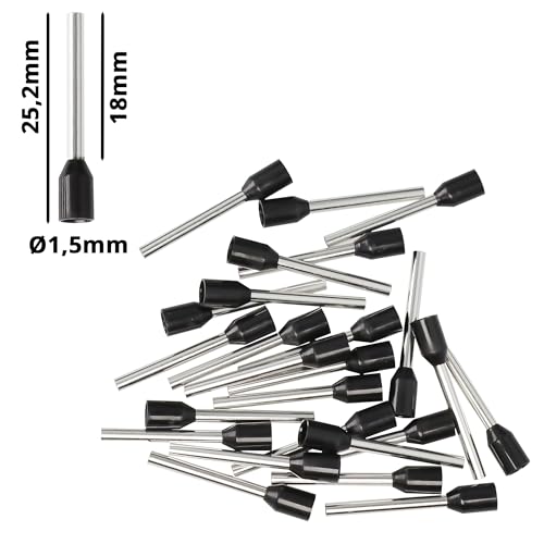 Afeld Elektro Aderendhülsen 1,50mm² schwarz isoliert Hülsenlänge 18mm Gesamtlänge 25,2mm 25 Stück für fein- und feinstdrähtige Leiter