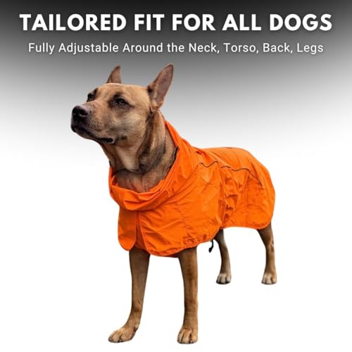 Spark Paws Dog Raincoat, Waterproof Windproof Rain Jacket, for Small Medium Large Extra Large Dogs, Reflective Breathable Full-Body Coverage Dry Suit - Orange - XL by Spark Paws - Image 4