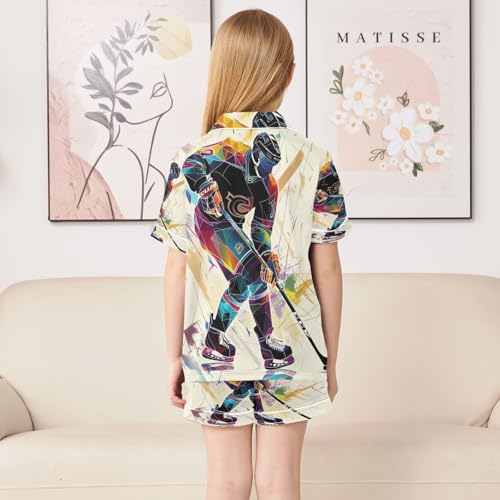 ALAZA Ice Hockey Player Stylish Satin Pajamas Set Short Sleeve Button Down Sleepwear Summer Pjs 2 Piece4