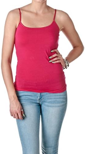 Active Basic Women's Shelf Bra Adjustable Spaghetti Strap Tank, Hot Pink/ Fuchsia, Large