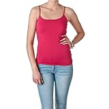 Active Basic Women's Shelf Bra Adjustable Spaghetti Strap Tank, Hot Pink/ Fuchsia, Large