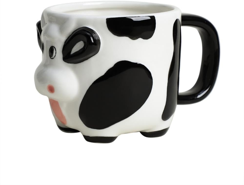 3D Ceramic Relief Cow Coffee Mug,Hand Painted Milk Cup with Handle