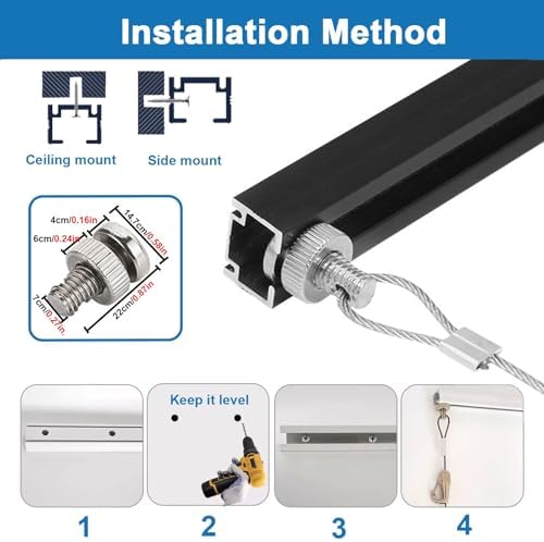 Adjustable Aluminum Art Hanging System - Heavy-Duty Display Kit with Stainless Steel Wire & Hooks for Home, Office, Gallery & Museum - 79" Cable, 35.4" Track