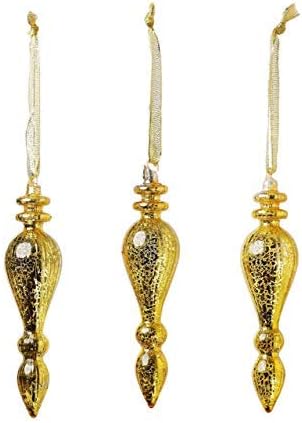 Holiday Adornaments Vintage Glass Christmas Ornaments | Set of 3 | Gold Xmas Decor | Tear Drop Tree Decorations