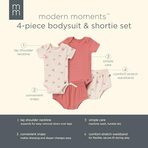 Modern Moments by Gerber Baby Neutral Short Sleeve Bodysuit and Shorts Set, Beige Lobster/Medium Rose, 6-9 Months — view 6