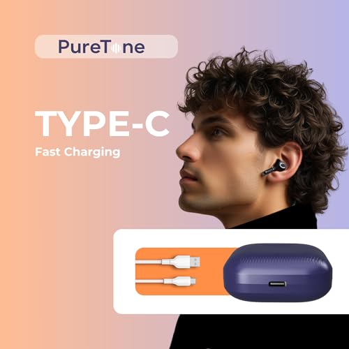 Image of OOGE Wavepods 400 TWS Earbuds, Quad Mic with ENC, 1000-Hour Standby, Type-C Fast Charging, PureTone HD Audio, Premium Navy Blue Textured Design