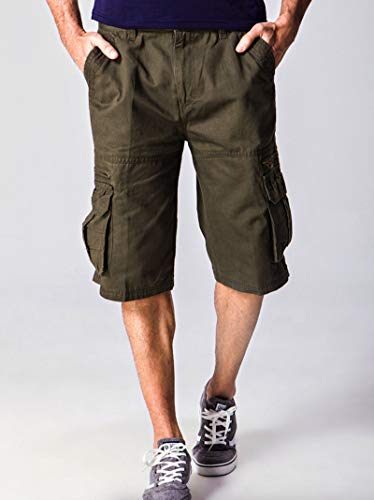 SOUGAO Bermuda cargo masculina de algodão casual para trabalho sem cinto), Verde, 34