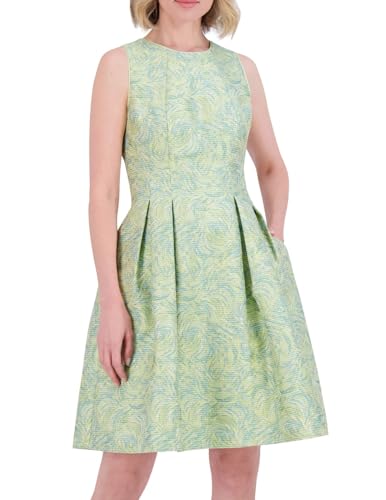 Vince Camuto Vestido feminino sem mangas com gola em U verde multiminivestido, verde multi, 4