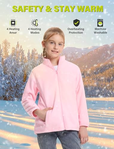 Kids Heated Jacket 7.4V 10000mAh Battery Portable Charger, Electric Heated Coat, Warming Heating Fleece Jacket Girls L2