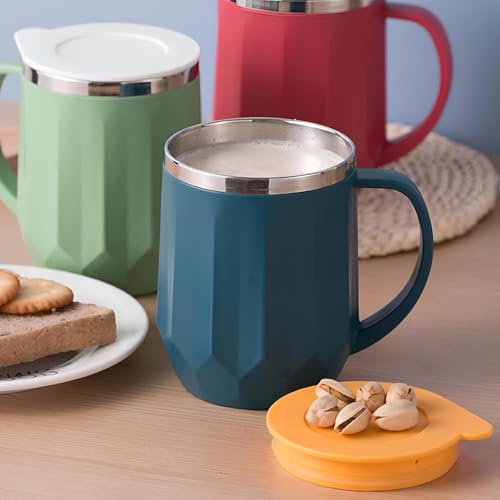 Image of Insulated Coffee Mug 350 ml - Leakproof Lid, Double Wall Stainless Steel Tea Mug, Cool Touch Outer, Travel Cup for Office & Car, Keeps Drinks Hot /Cold - Blue