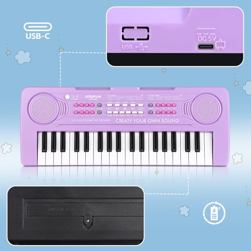 Keyboard Piano for Kids, BIGFUN 37 Keys Toddler Piano Multifunction Music Educational Instrument Toy, Electronic Kids Keyboard for 3-7 Year Old Girls and Boys (Purple) - Image 5