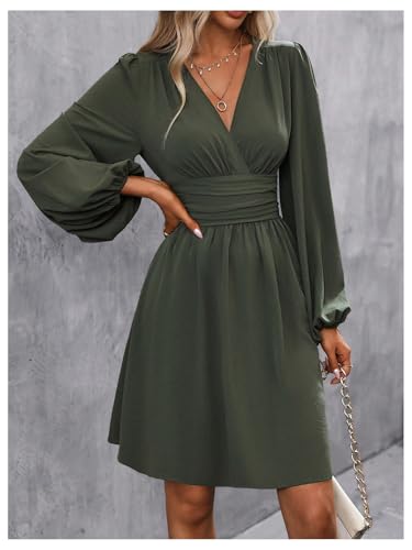 Image of SOLY HUX Women's Elegant Dress V Neck Long Sleeve High Waist Swing Prom Cocktail Short Dresses