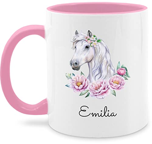 Tasse Tassen 325ml - Pferde - Pferdekopf Motiv mit Name personalisiert I Pferdemotiv I Pferd Name - 325 ml - Rosa - reitersachen pferden pferdemädchen glühweintassen