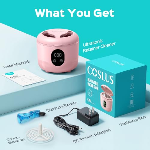 COSLUS C60 Ultrasonic Retainer Cleaner Machine: 45kHz Professional Dental Cleaning Pod for Denture, Mouth Guard, Aligner & Jewelry Deep Cleaning - Removable Tank, Upgraded Durable for Home Use, Pink by COSLUS - Image 9