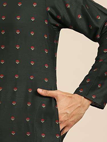 Image of KISAH Men's Kurta - Solid Silk Traditional Outfit for Men - Festive & Wedding Ethnic Wear - Elegant & Comfortable Green