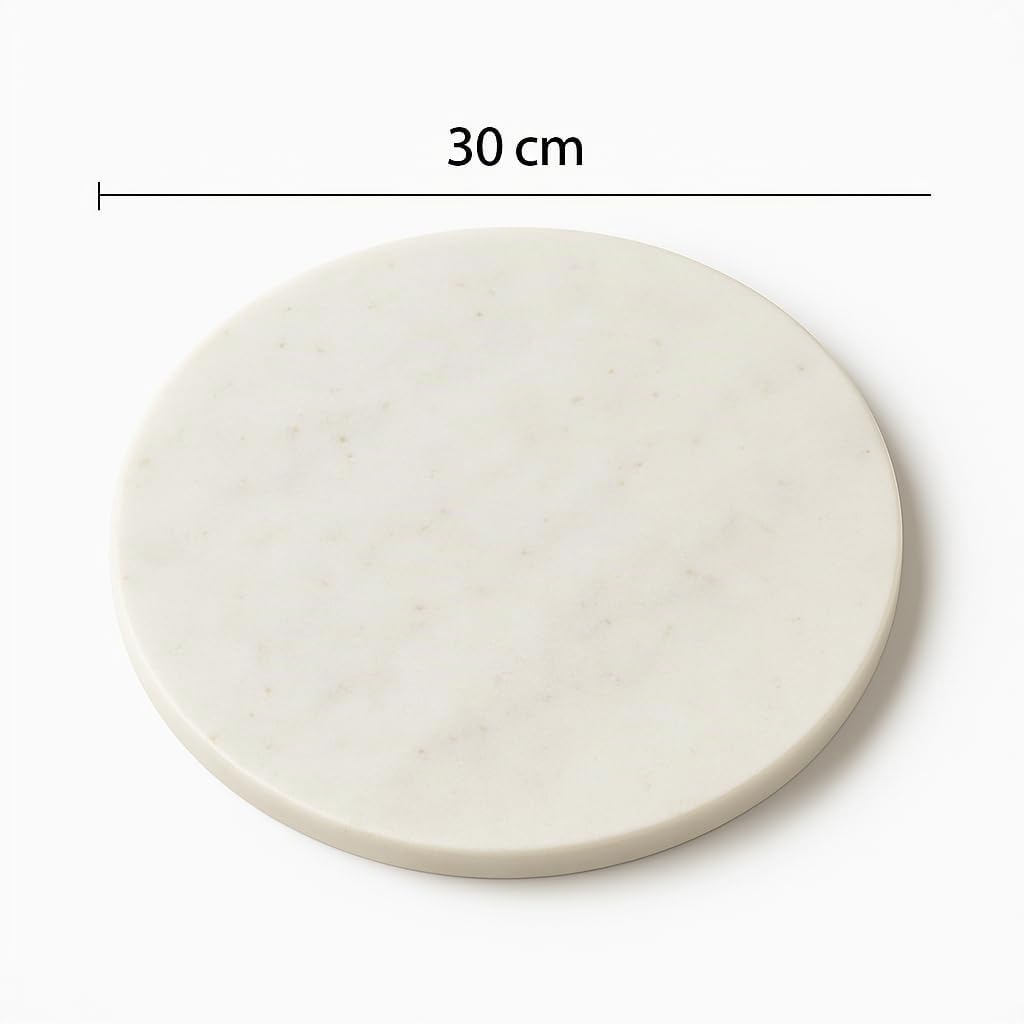 Kalu creations Planche ronde en marbre blanc de Carrare Ø 30 cm – Plateau de service artisanal pour sushis, fromages ou apéritifs – Fait main en Italie