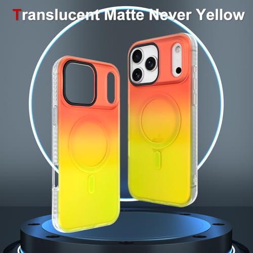 Image of AIGOMARA Magnetic Case for iPhone 17 Pro Max, Compatible with Magsafe, Fluorescent Iridescent Case for Women Girls, Shockproof Translucent Matte Protective Cover 6.9 Inch 2025, Orange Yellow