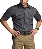 CQR Men's Short Sleeve Tactical Shirts, UPF 50+ Ripstop Military Work Shirts, Breathable Button Down Outdoor Hiking Shirt, Journeyman Charcoal, X-Large