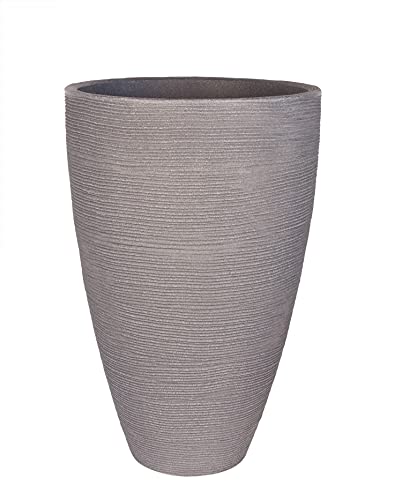 BigDean XXL Pflanzkübel in Beton-Optik - Rillentopf rund - 60x40cm - Outdoor Blumenkübel groß - 47 Liter - Übertopf grau für Innen & Außen - Pflanzentopf