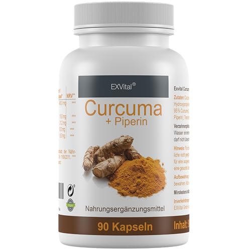 Exvital Curcuma + Bioperin ® - Curcumin hochdosiert, 1500 mg, 90 Kapseln, 1er Pack (1 x 72 g)