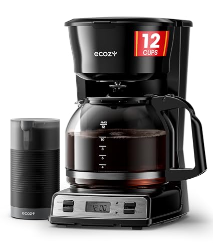 ecozy 12-Cup Programmable Coffee Maker with Electric Coffee Grinder Combos