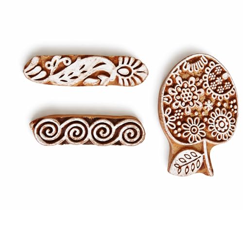 Image of Hashcart | Set of 10 | Handmade Multi Shapes & Religious Wooden Printing Blocks for Scrapbooking | Kids Project | Art Craft | Stamps for Tattoo Print | Project Making