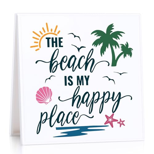 Summer Decorations for Home Beach Decor Desk Sign Beaches Gifts for RVers Friends Camping Decor for Farmhouse Home Garden Yard The Beach Is My Happy Place Happy Birthday Gifts White Elephant Gift