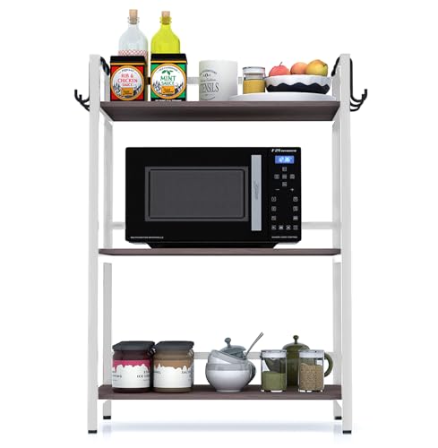 Image of wow craft 3-Layer Multipurpose Microwave Oven & OTG Stand | Floor-Mount Kitchen Storage Shelf with Sturdy Black Metal Frame | Engineered Wood | White Finish | Spacious & Durable (90x60x40 cm)