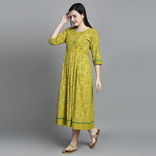 Image of DUMMY SHAPE Feeding Kurtis for Women Cotton | Fashionable Printed Green Maternity Kurta with Nursing Zippers for Pre & Post Partum (DS-MAT-P056-S)