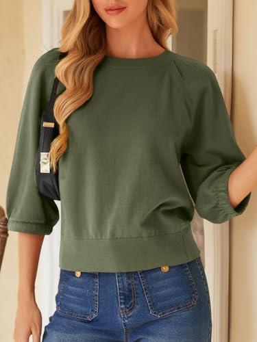 Image of UNCLECAT Women's Puff Short Sleeve Sweater Summer Lightweight Knit Tops Crew Neck Casual Cropped Sweaters