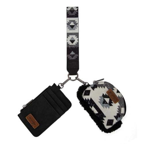 Image of Wrangler Western Keychain Wristlet Wallets for Women Dual Pouch Wristlet Sherpa Coin Purse for Women Keychain Card Holder WG166-W0051BK