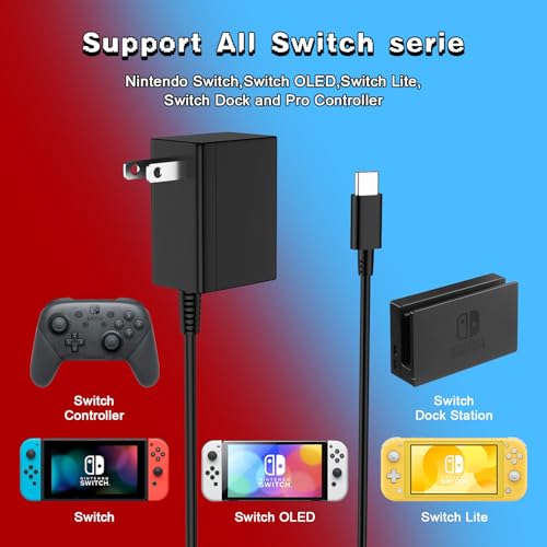 image for IWEHERET 39W Charger for Nintendo Switch, AC Power Supply Adapter, Fas