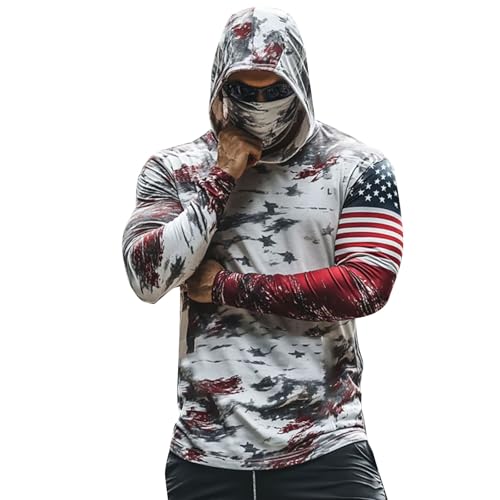 Hooded Upf 50 Long Sleeve Mens Sun Protection Shirts Fishing Hoodies for Men with Face Mask UV Rash Guard Shirts