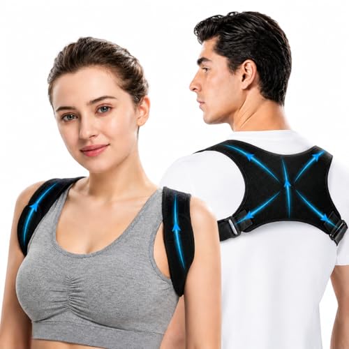 UIOF Posture Corrector Women and Men Comfortable Adjustable Upper Back Brace Posture Corrector Relief Back Pain Support for Back Neck and Shoulder (Black One Size)