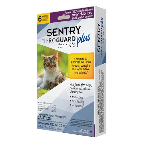 Sentry Fiproguard for Cats Flea and Tick Prevention for Cats (1.5 Pounds and Over) Includes 6 Month Supply of Topical Flea Treatments