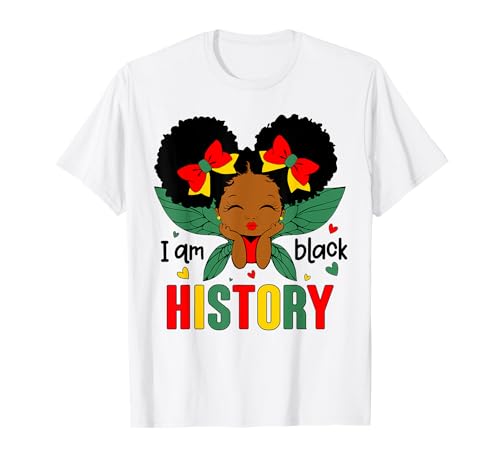 Regalos de orgullo del Mes de la Historia de Black Melanin Girl Kids con el lema «Soy negro» Camiseta