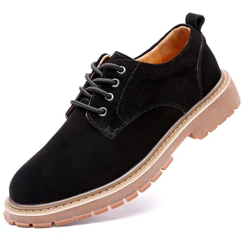 Men's Suede Platform Dress Oxfords Classic Comfor Round Toe Low Block Heel Lug Sole Business Lace Up Derby Non-Slip Casual Work Shoes